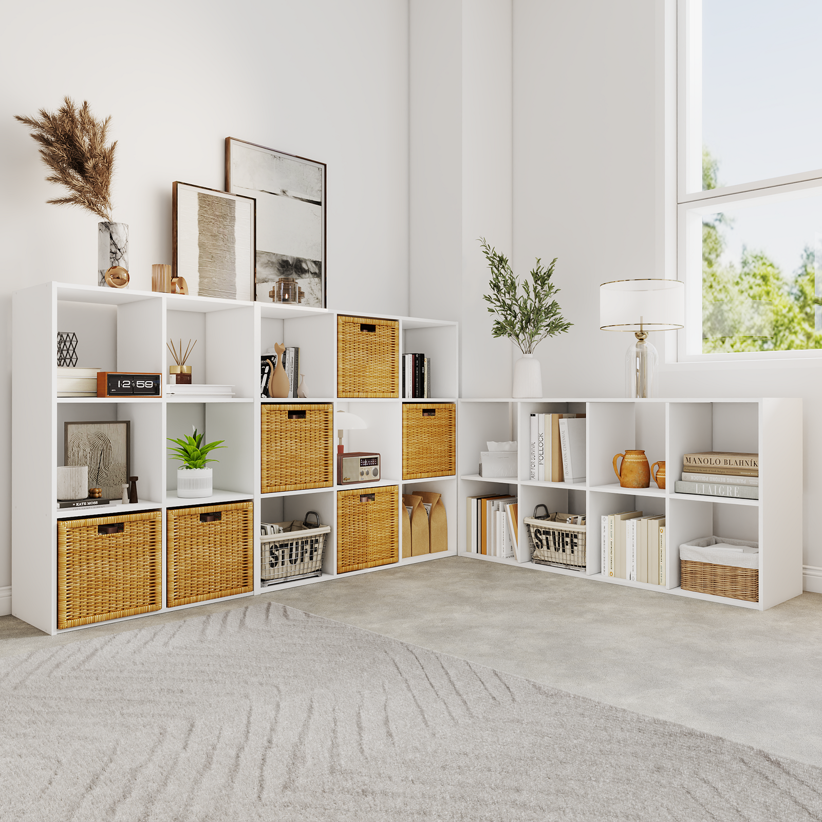 Wood Stackable 9 Cube Storage Organizer, White