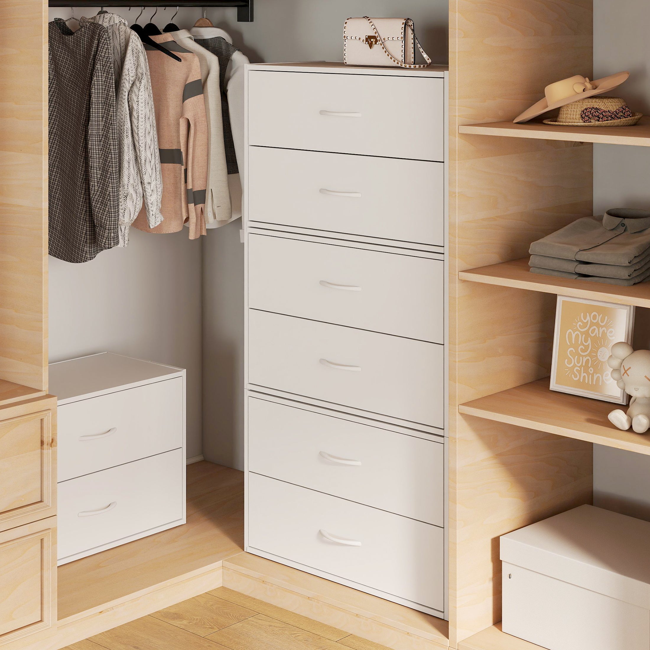 White 2-Drawer Dresser Stackable Storage Cabinet for Closet Storage