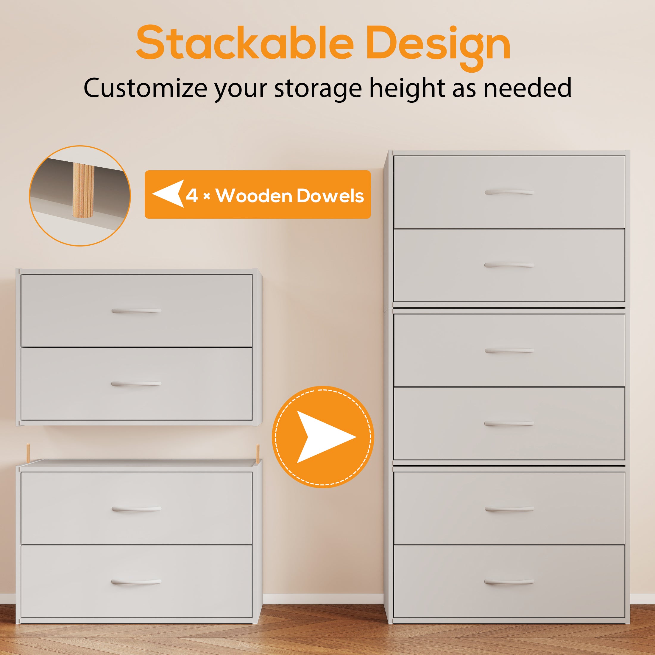 White 2-Drawer Dresser Stackable Storage Cabinet for Closet Storage