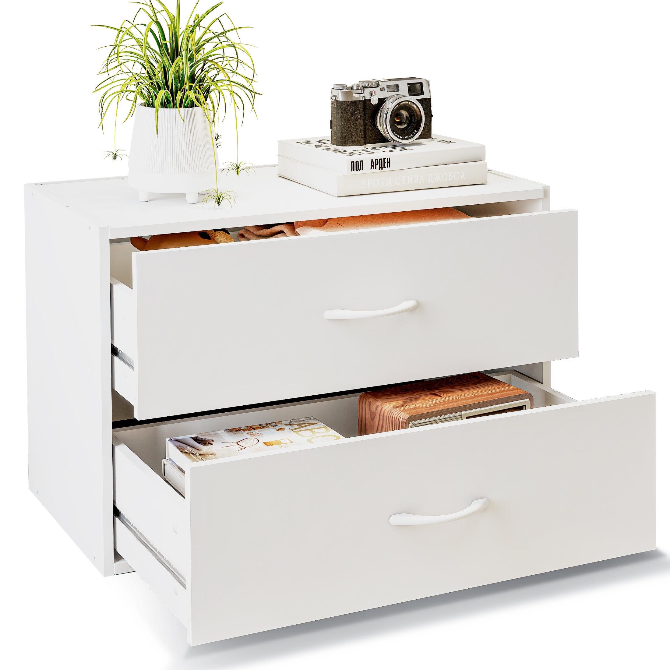 White 2-Drawer Dresser Stackable Storage Cabinet for Closet Storage