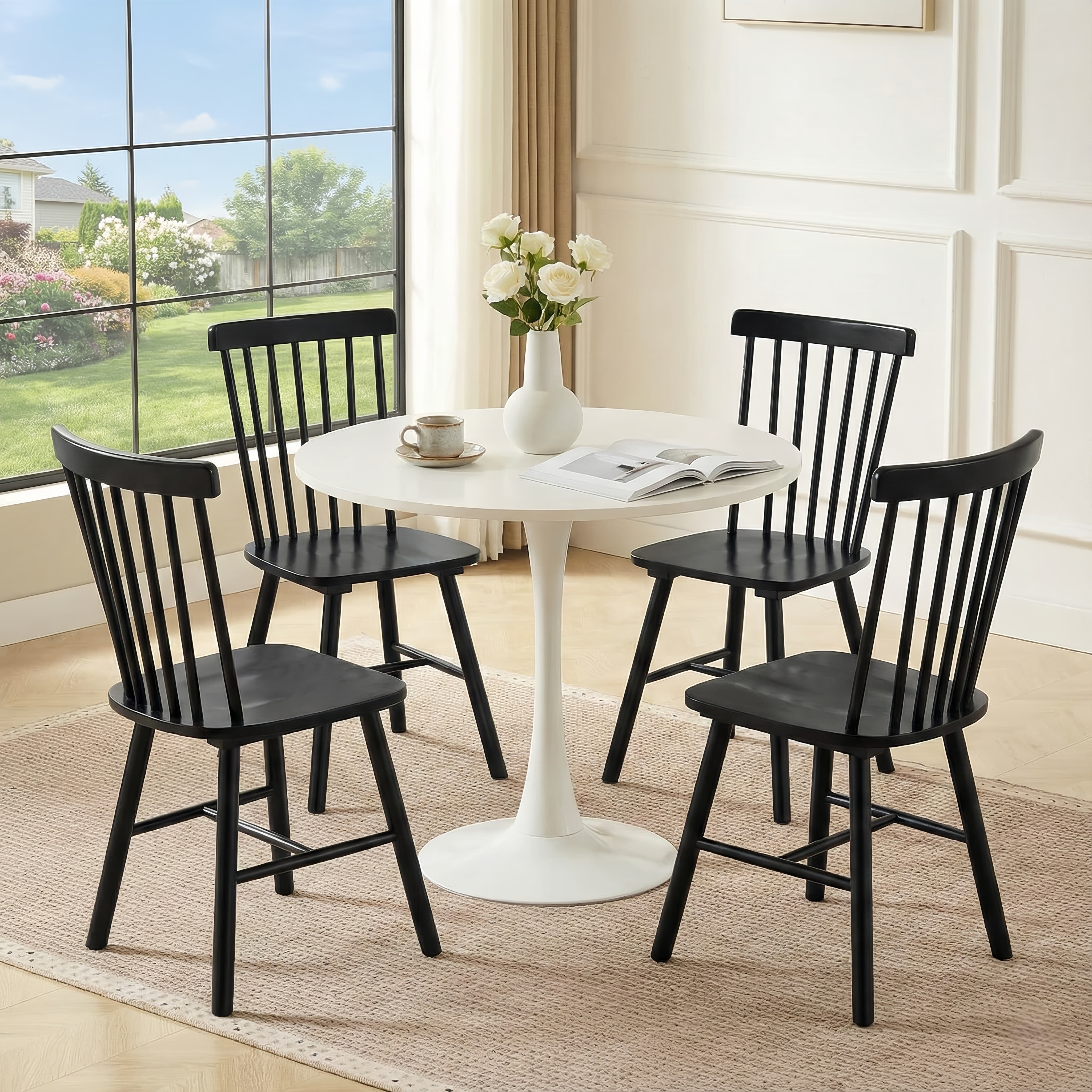 Windsor Dining Chairs Set of 2, Black