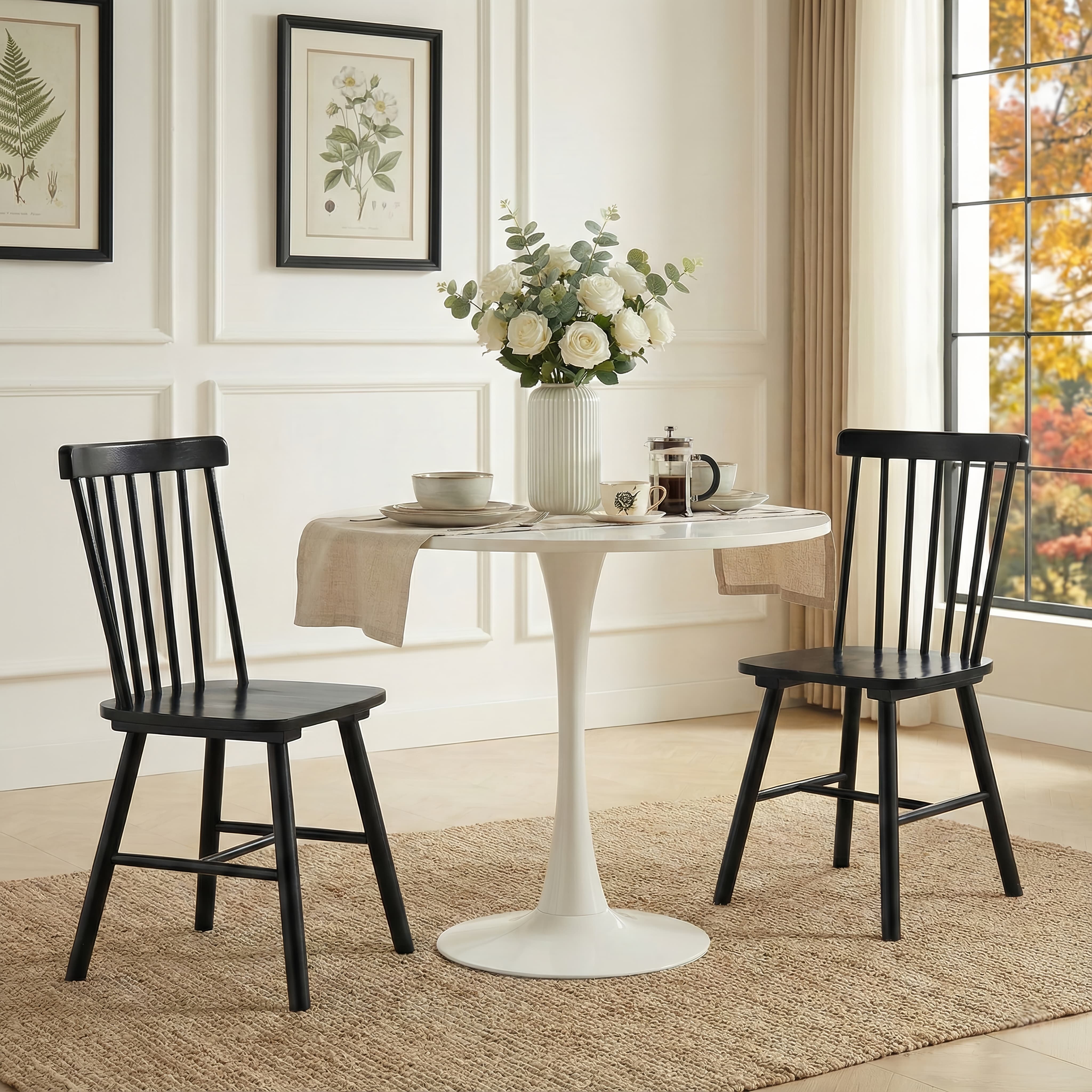 Windsor Dining Chairs Set of 2, Black