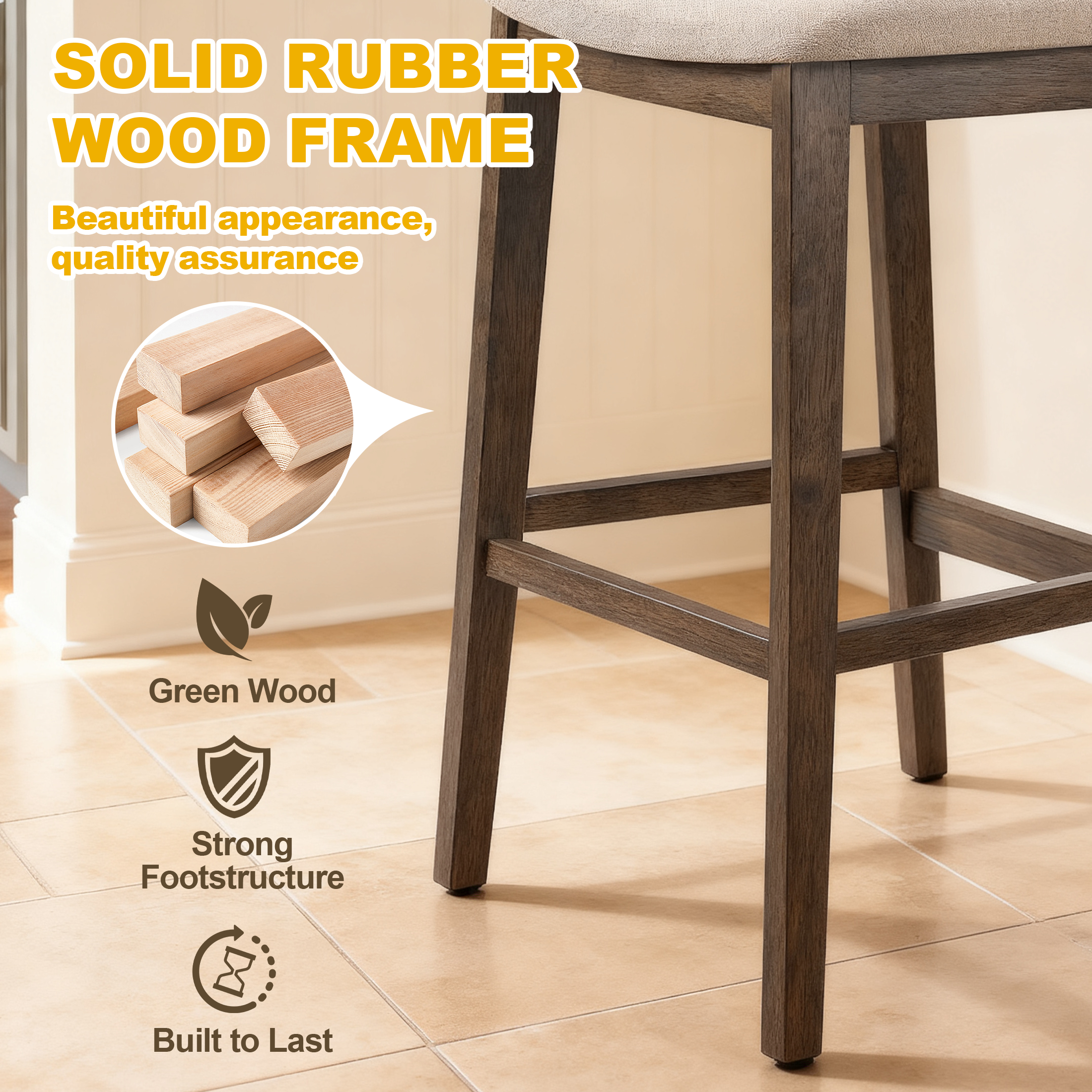 5-Piece Wooden Dining Table Chairs Set, Walnut/Beige