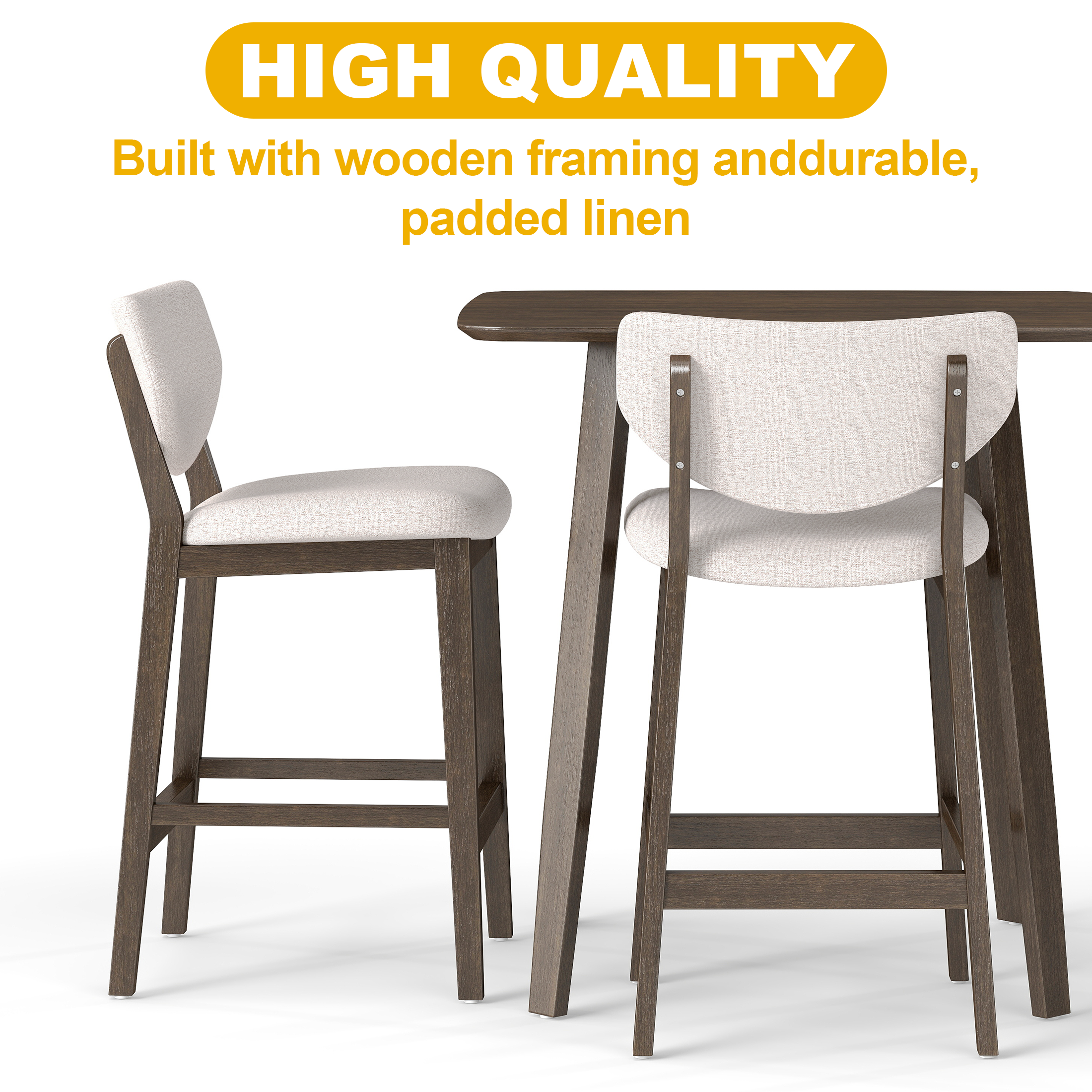 5-Piece Wooden Dining Table Chairs Set, Walnut/Beige