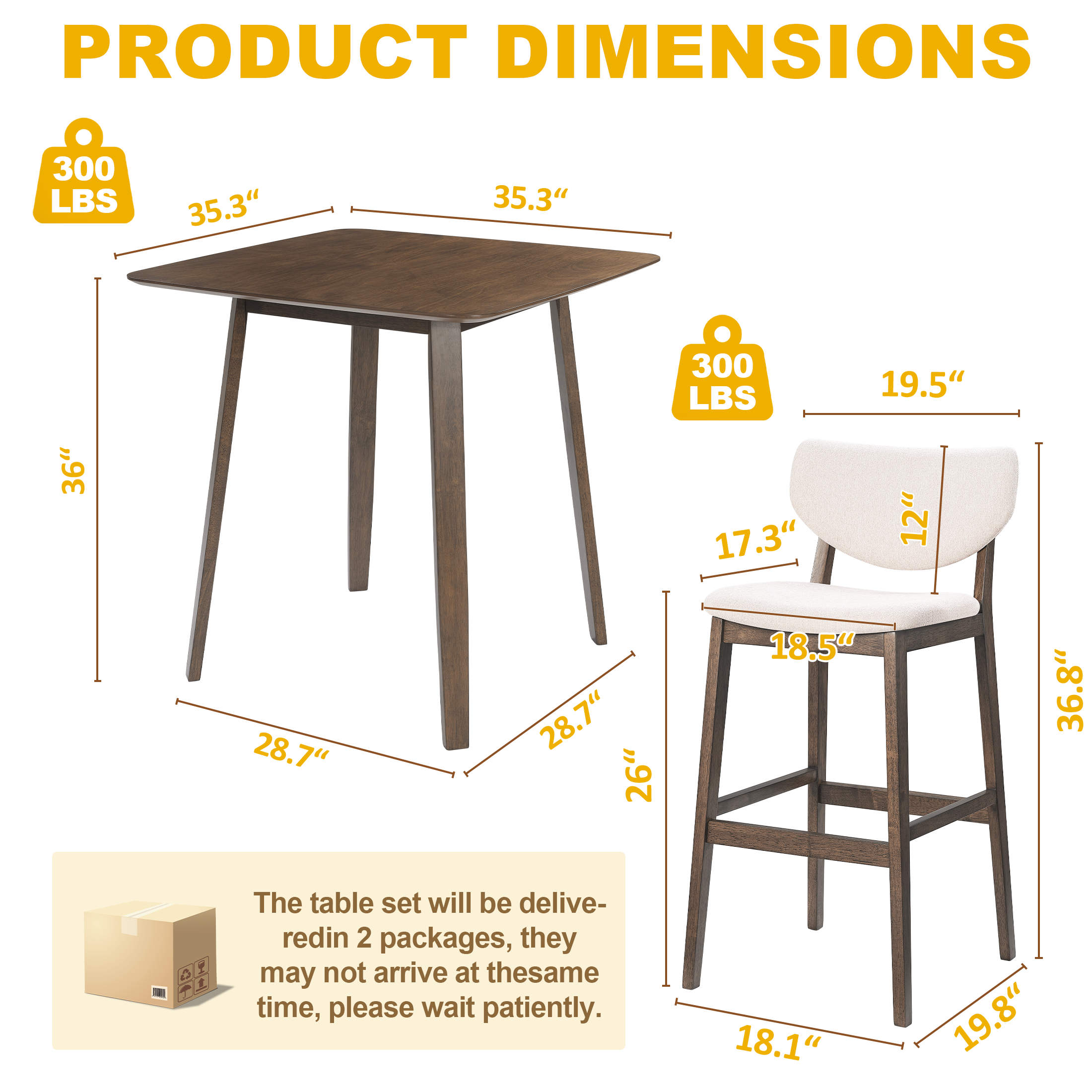 5-Piece Wooden Dining Table Chairs Set, Walnut/Beige