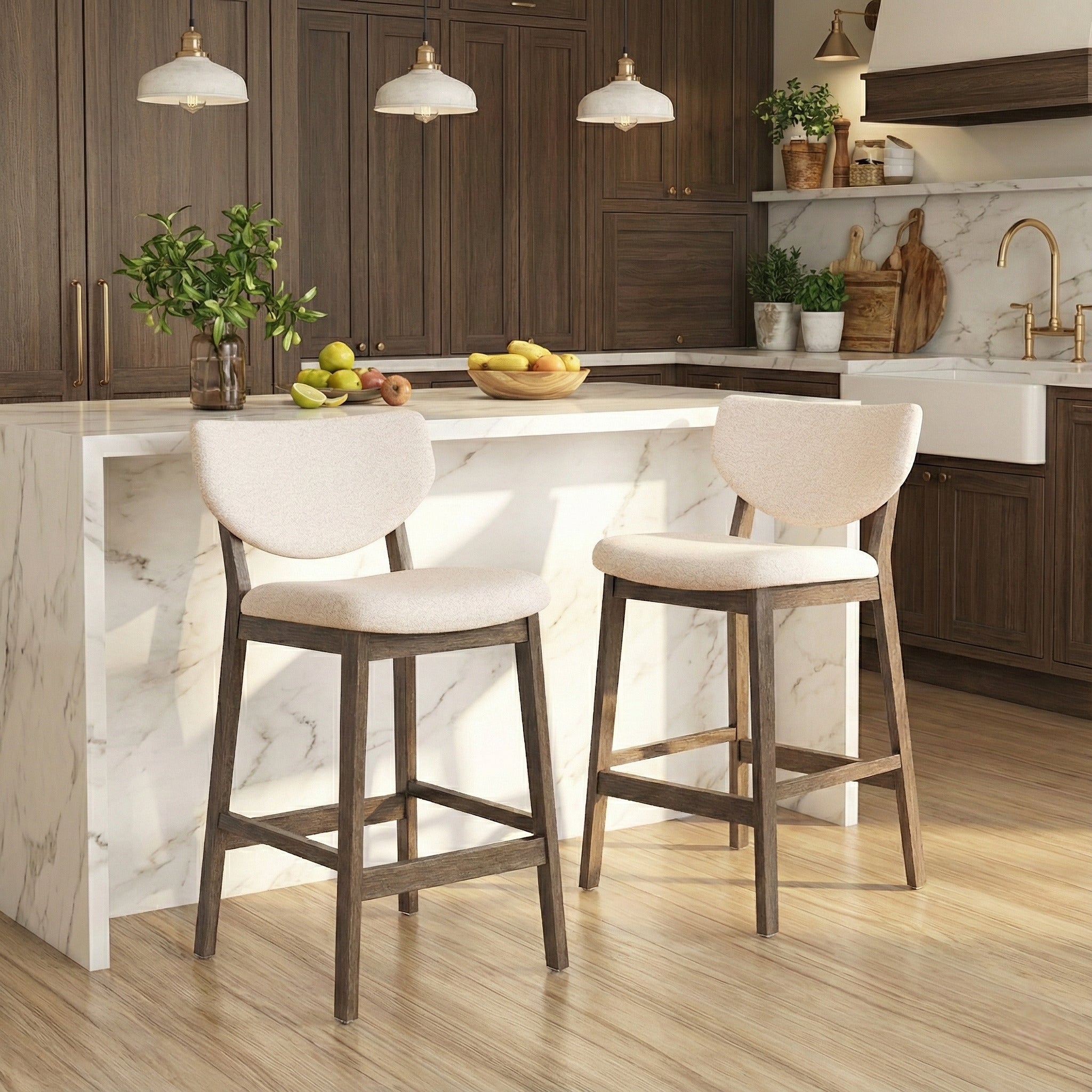 26" Height Bar Stools Set of 2, Beige