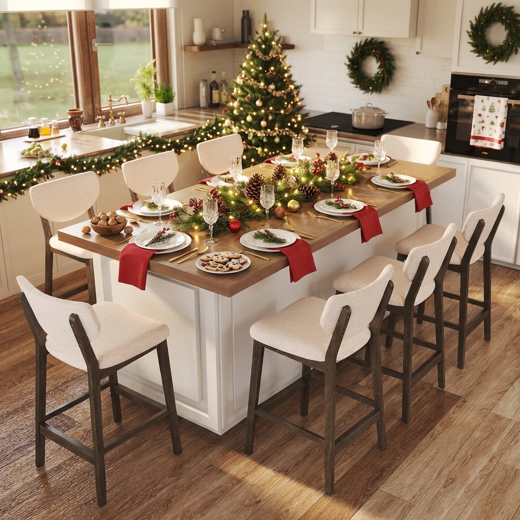 26" Height Bar Stools Set of 2, Beige