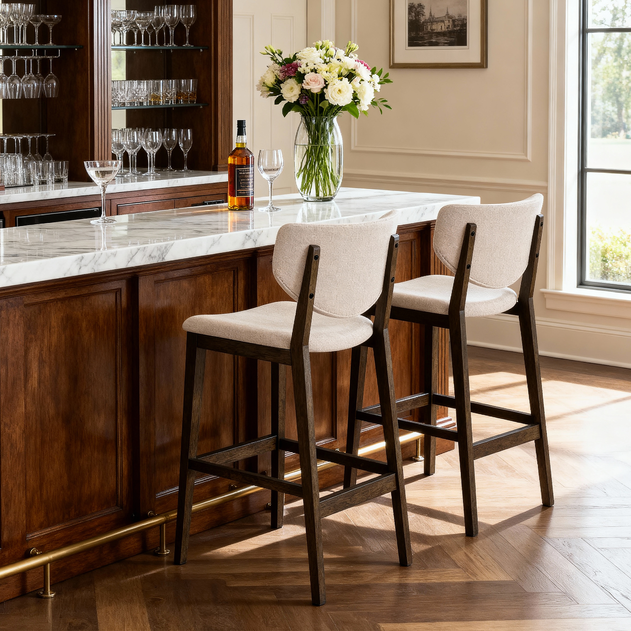 26" Height Bar Stools Set of 2, Beige