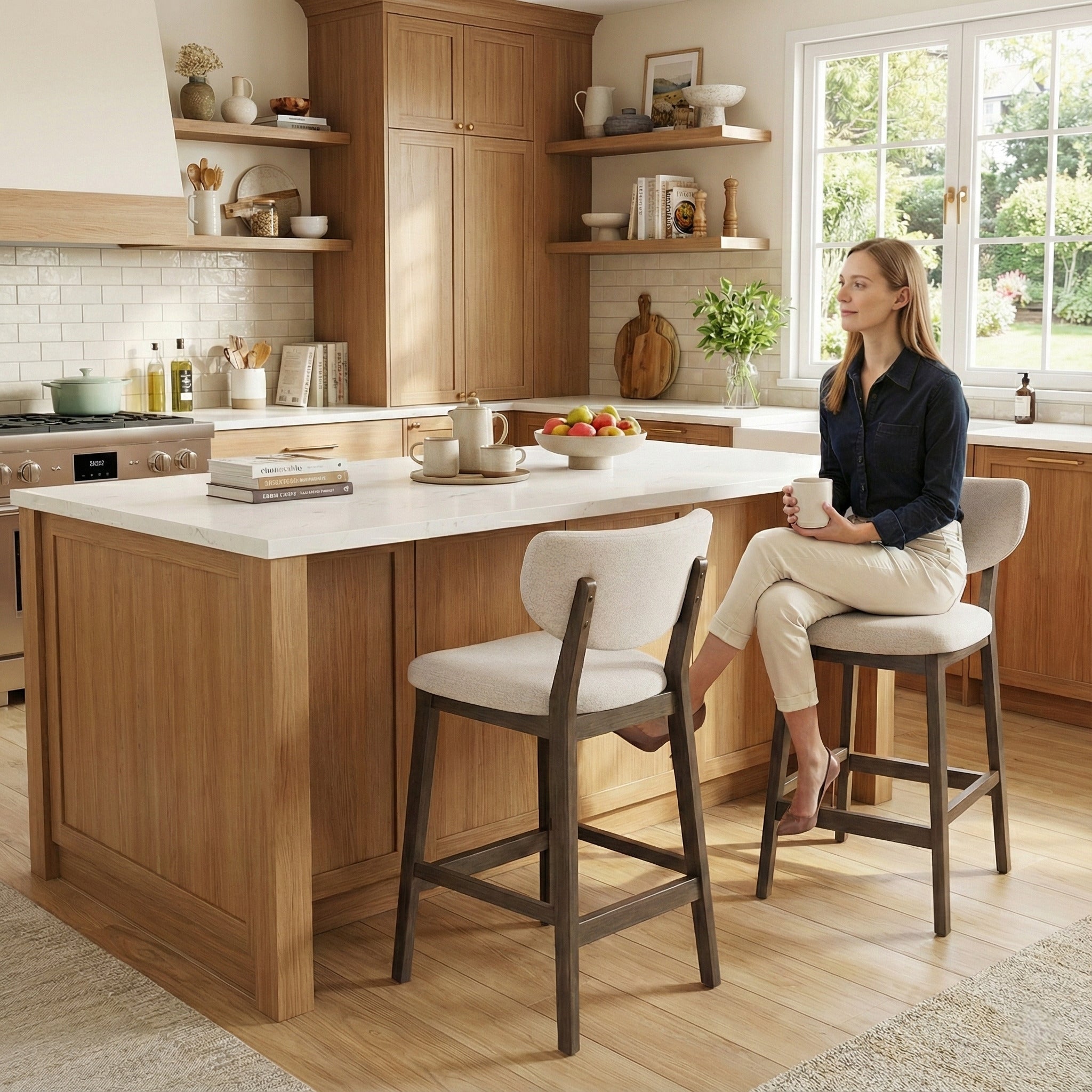26" Height Bar Stools Set of 2, Beige