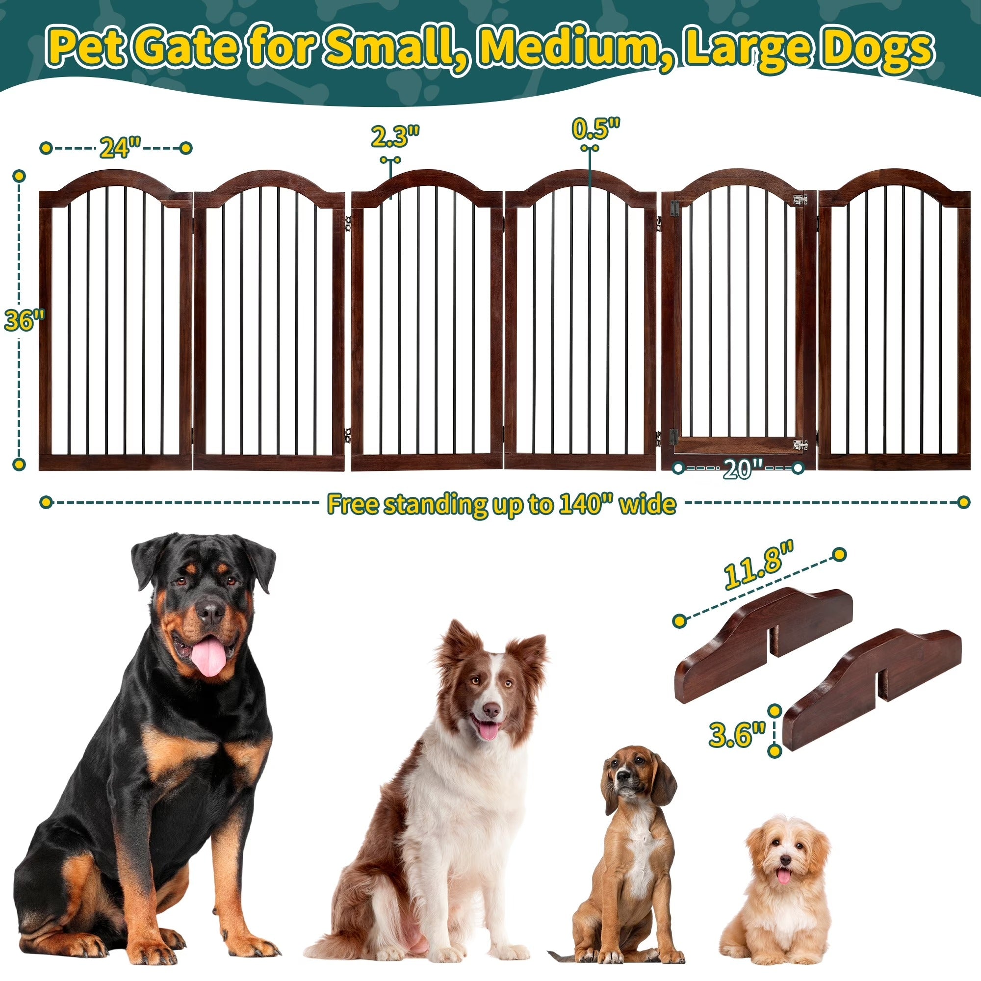 Free Standing Pet Gate with Door 30"H x 96"W