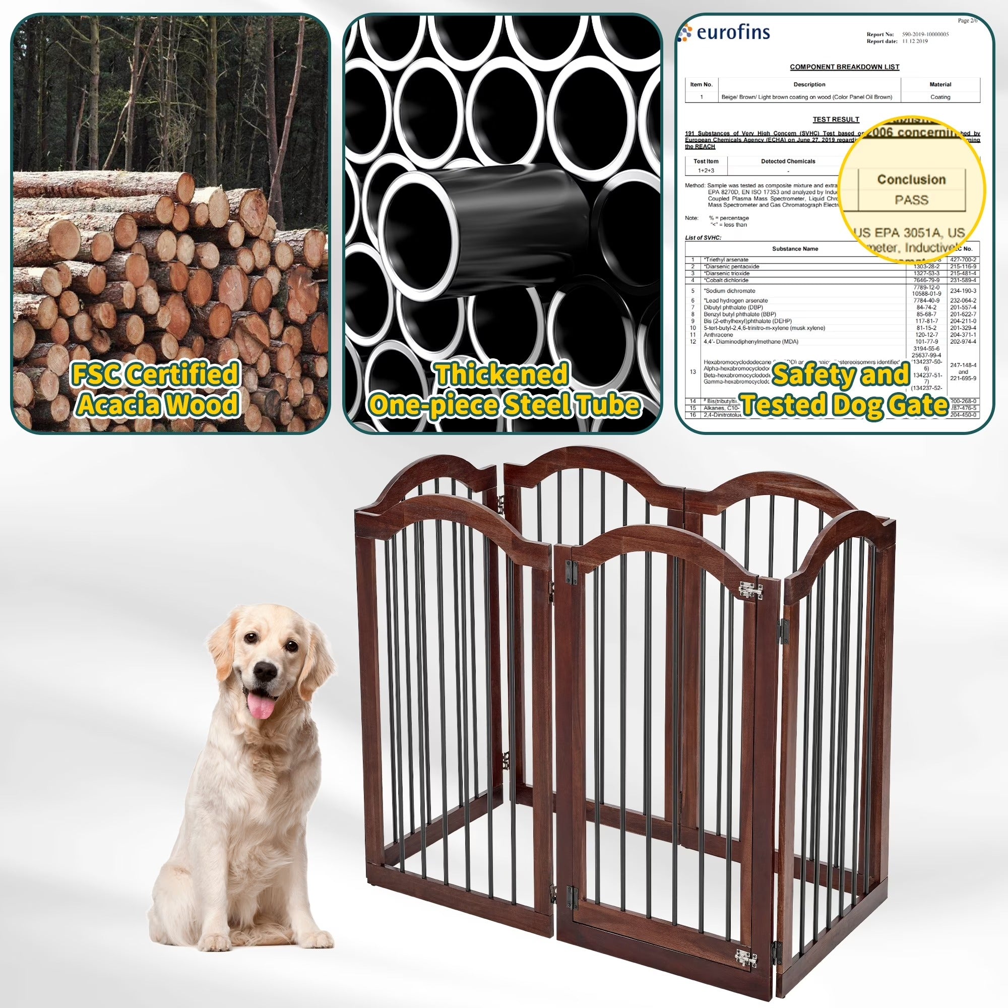 Free Standing Pet Gate with Door 30"H x 96"W
