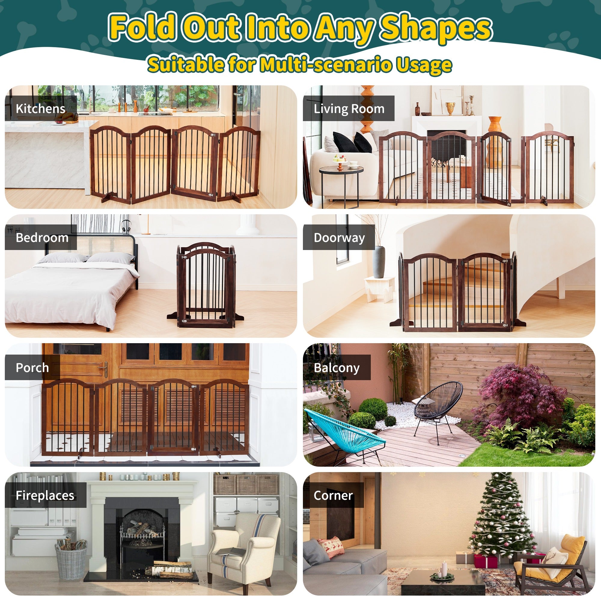 Free Standing Pet Gate with Door 30"H x 96"W