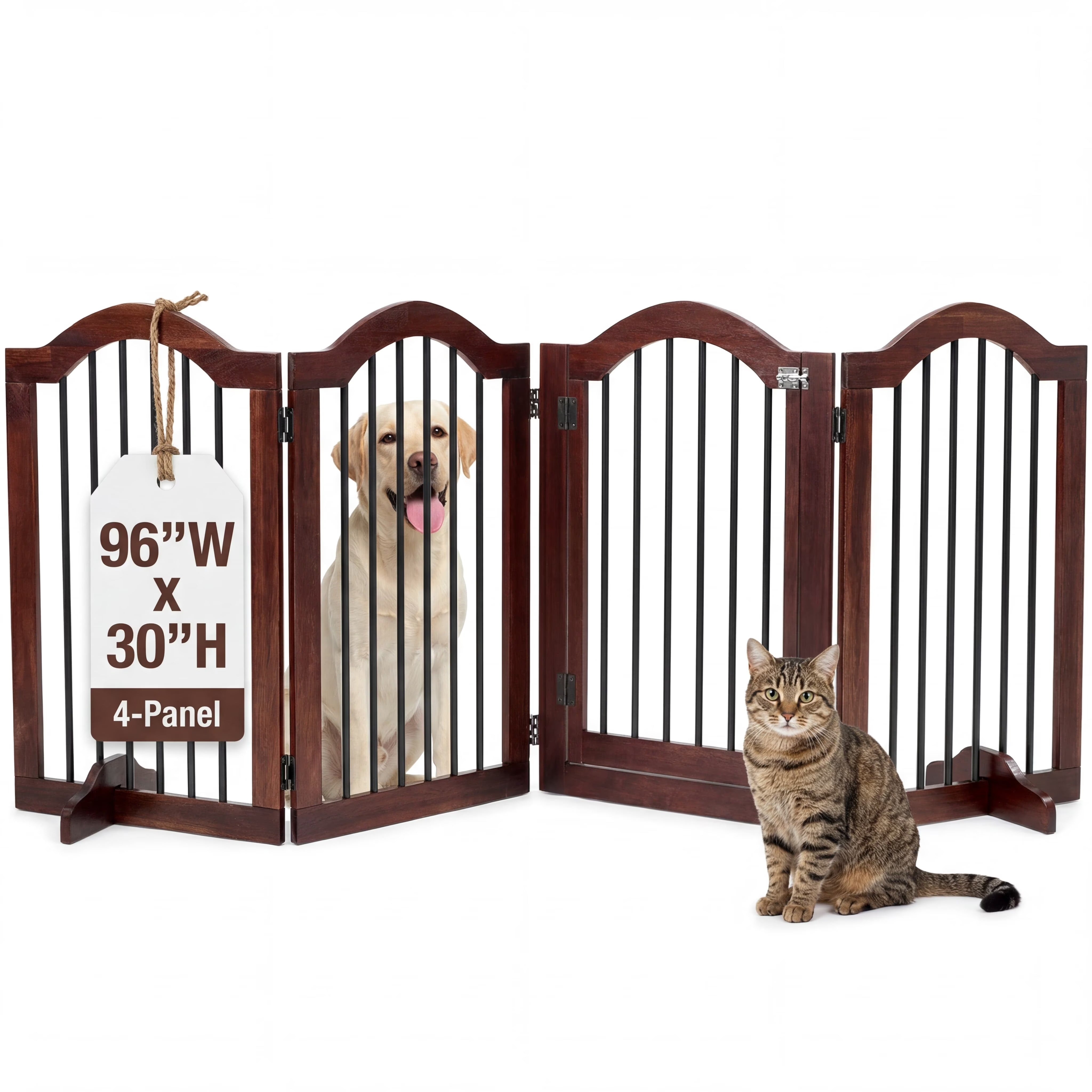 Free Standing Pet Gate with Door 30"H x 96"W