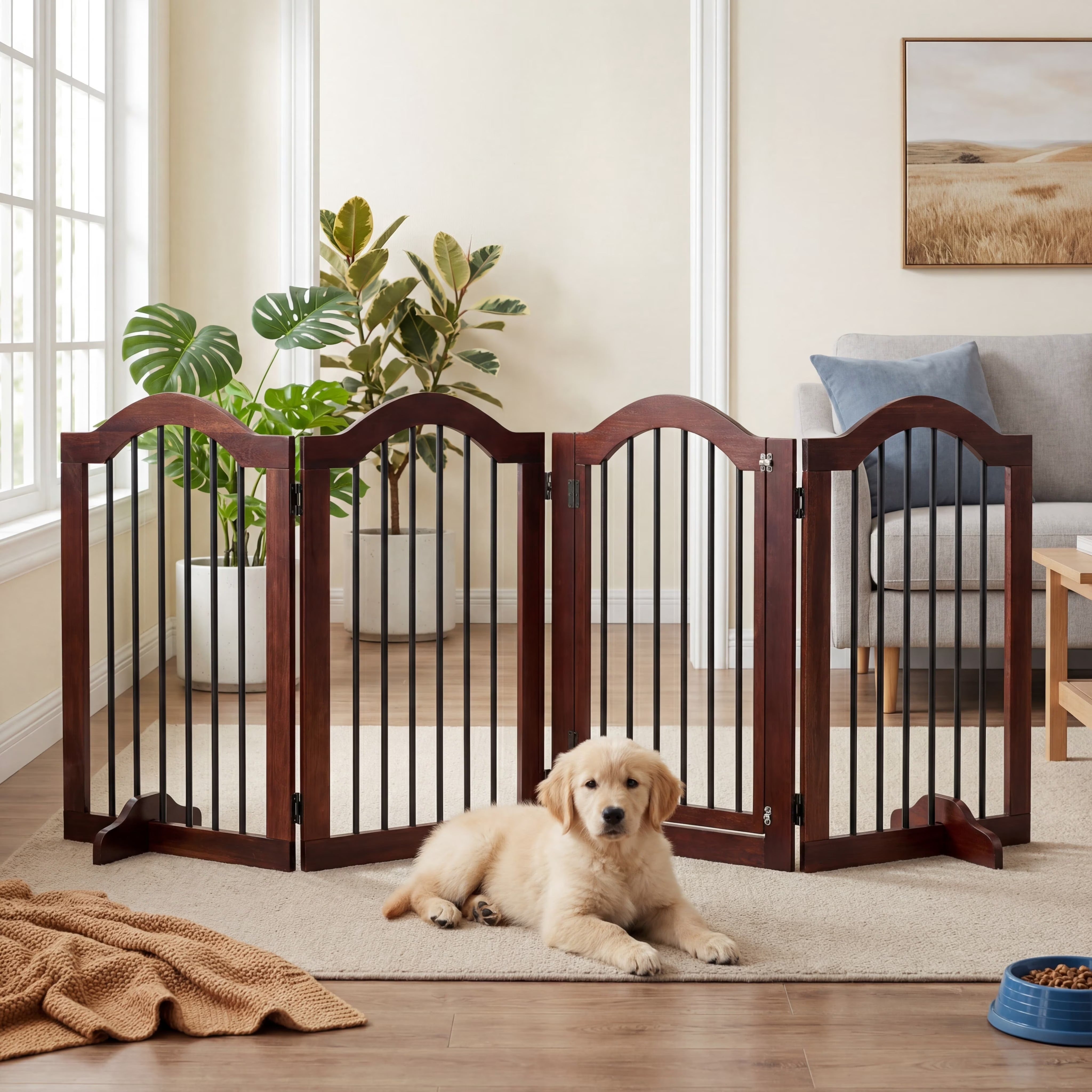 Free Standing Pet Gate with Door 30"H x 96"W