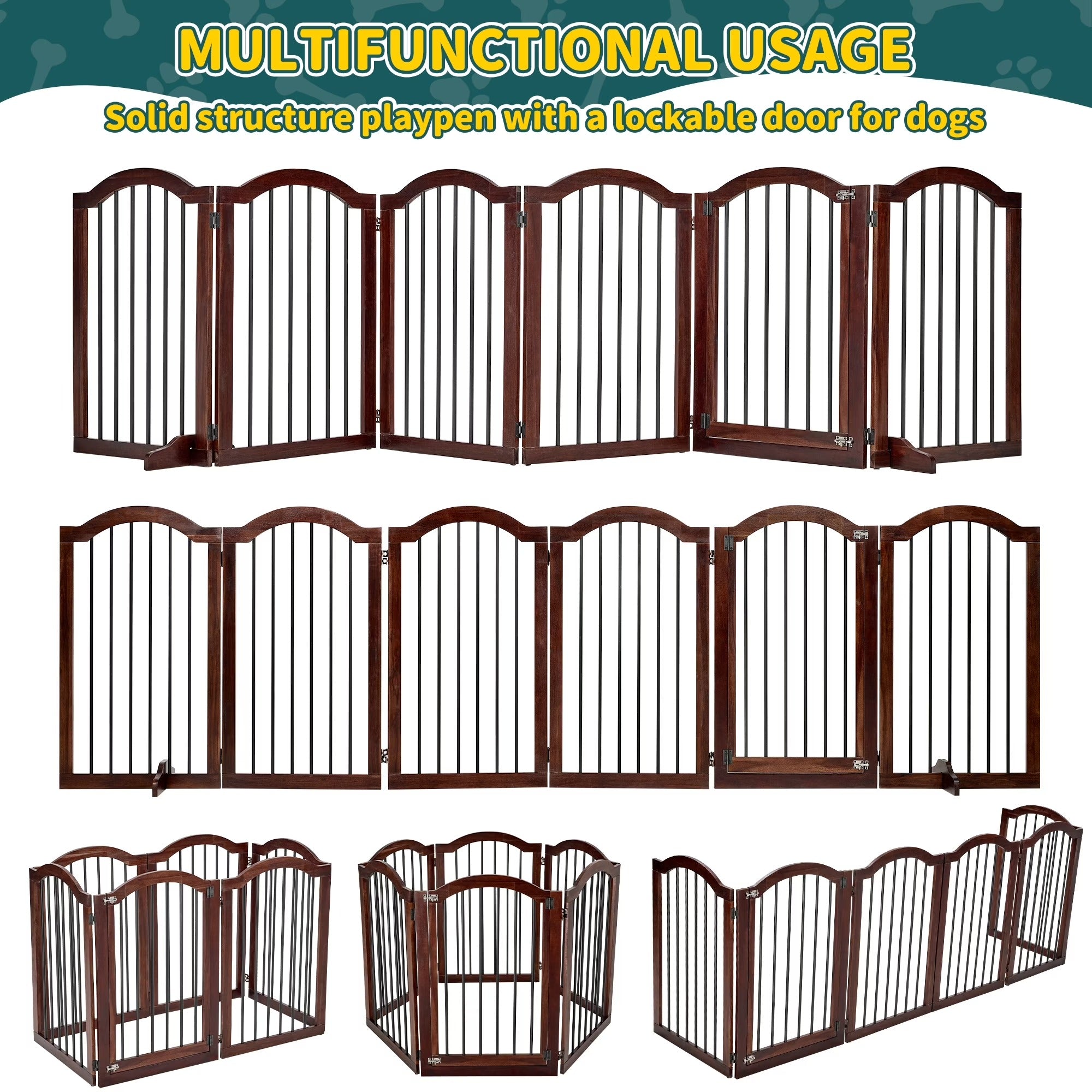 Free Standing Pet Gate with Door 30"H x 96"W