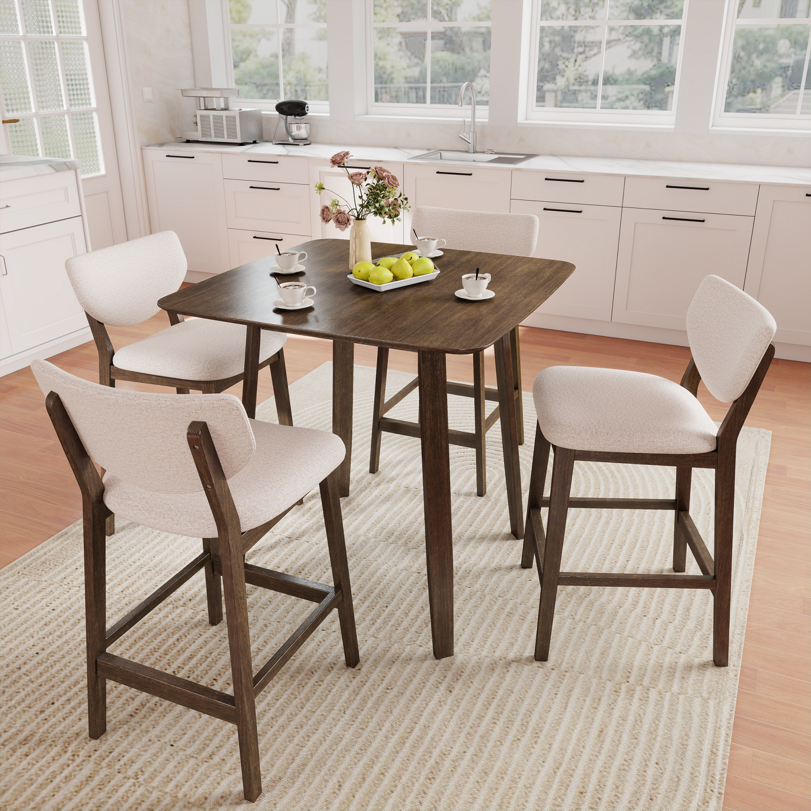 36" Farmhouse Wooden Kitchen Dining Table, Walnut