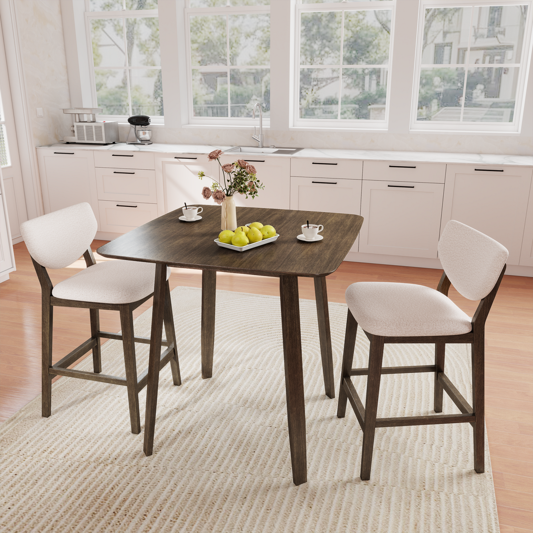 36" Farmhouse Wooden Kitchen Dining Table, Walnut