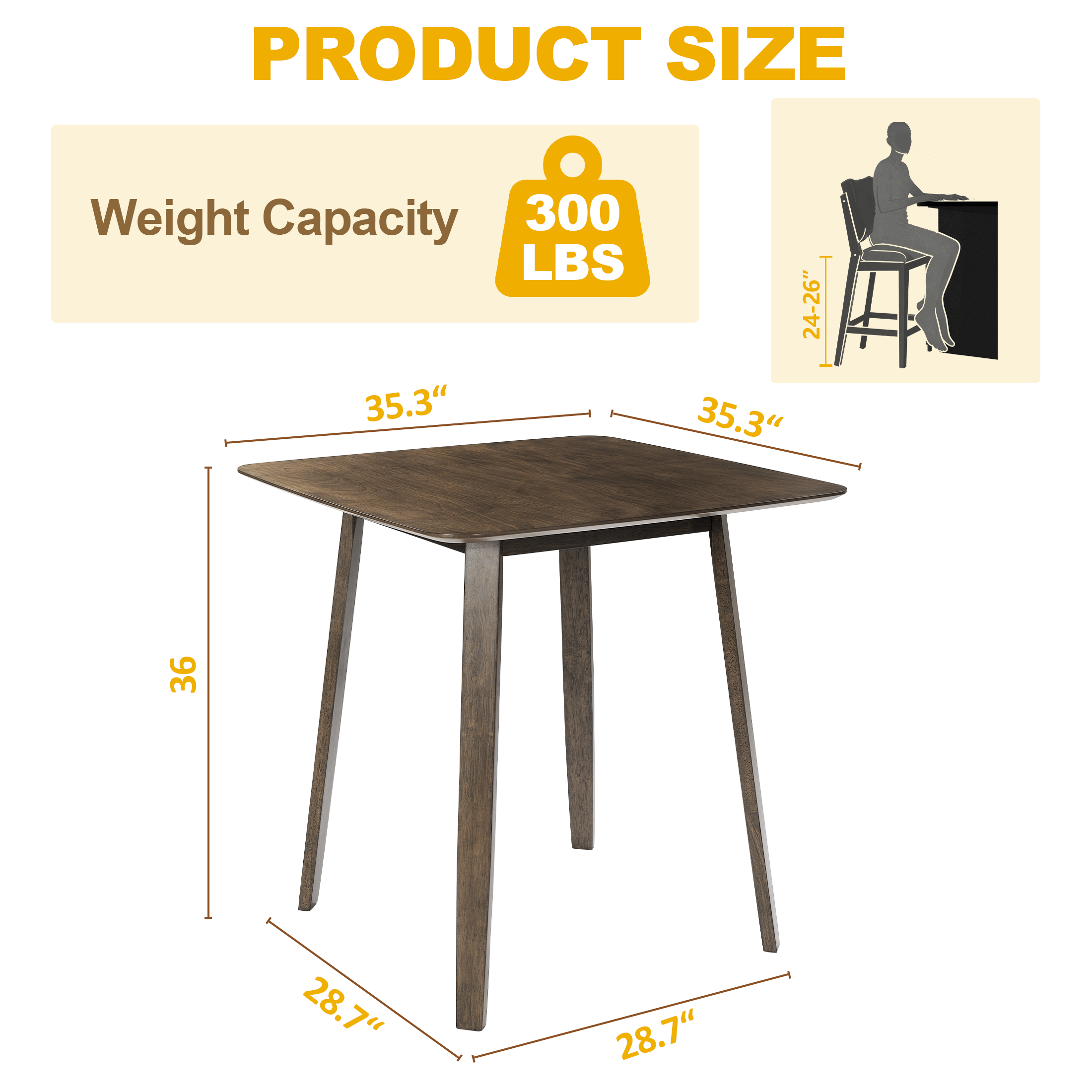 36" Farmhouse Wooden Kitchen Dining Table, Walnut