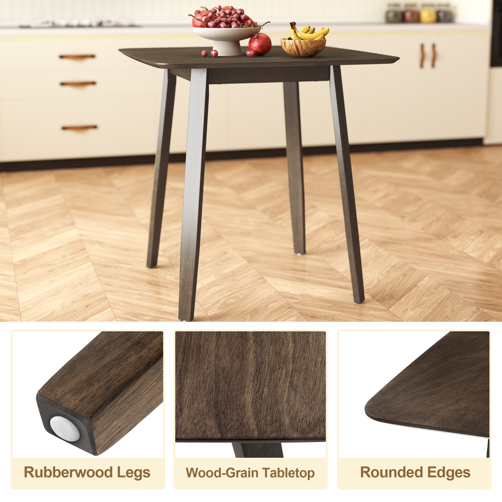36" Farmhouse Wooden Kitchen Dining Table, Walnut