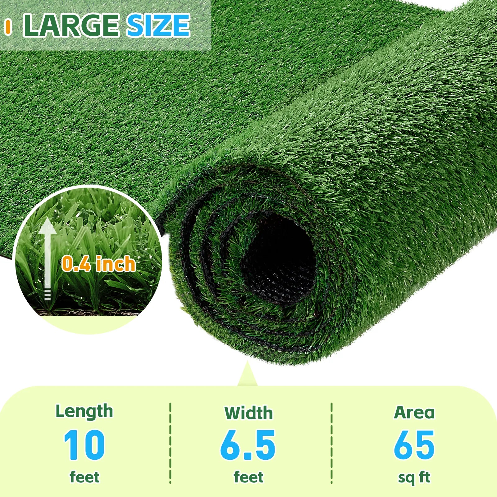 TrumanPick Artificial Grass Turf 6.5 x 10 Ft Waterproof Fake Grass Rug Indoor Outdoor Garden Lawn Mat Fake Grass Rug for Pets, 0.4"H