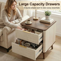 Fluted Nightstand for Bedroom with USB Charging Station