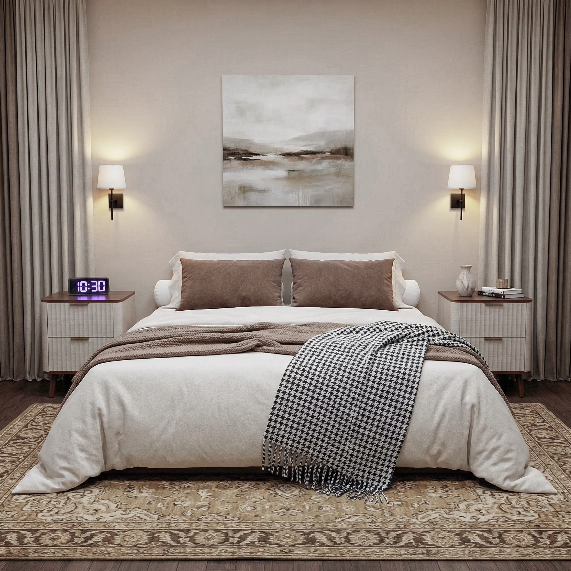 Fluted Nightstand for Bedroom with USB Charging Station