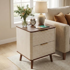 Fluted Nightstand for Bedroom with USB Charging Station