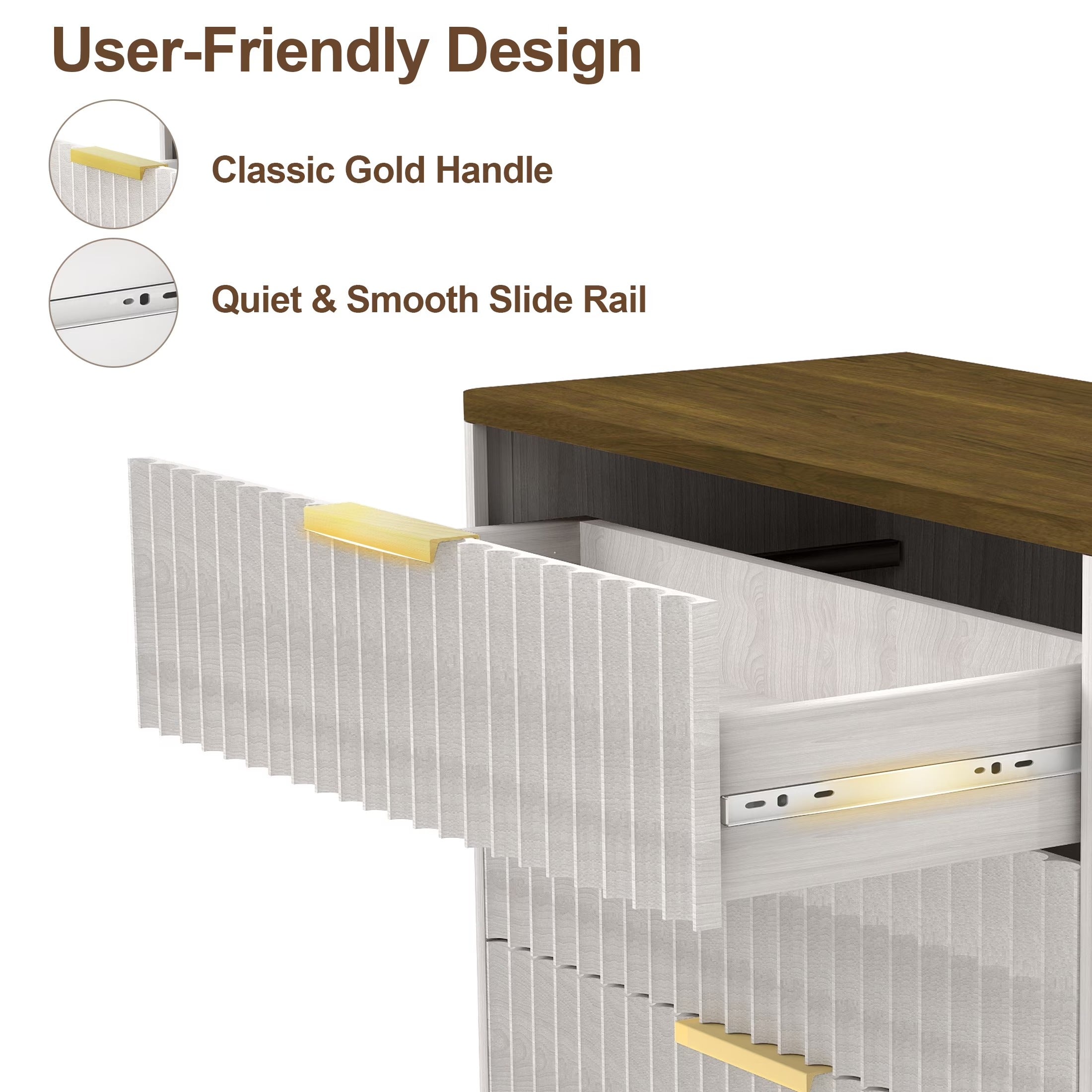 Fluted Dresser for Bedroom with 5 Drawers 45.4"H