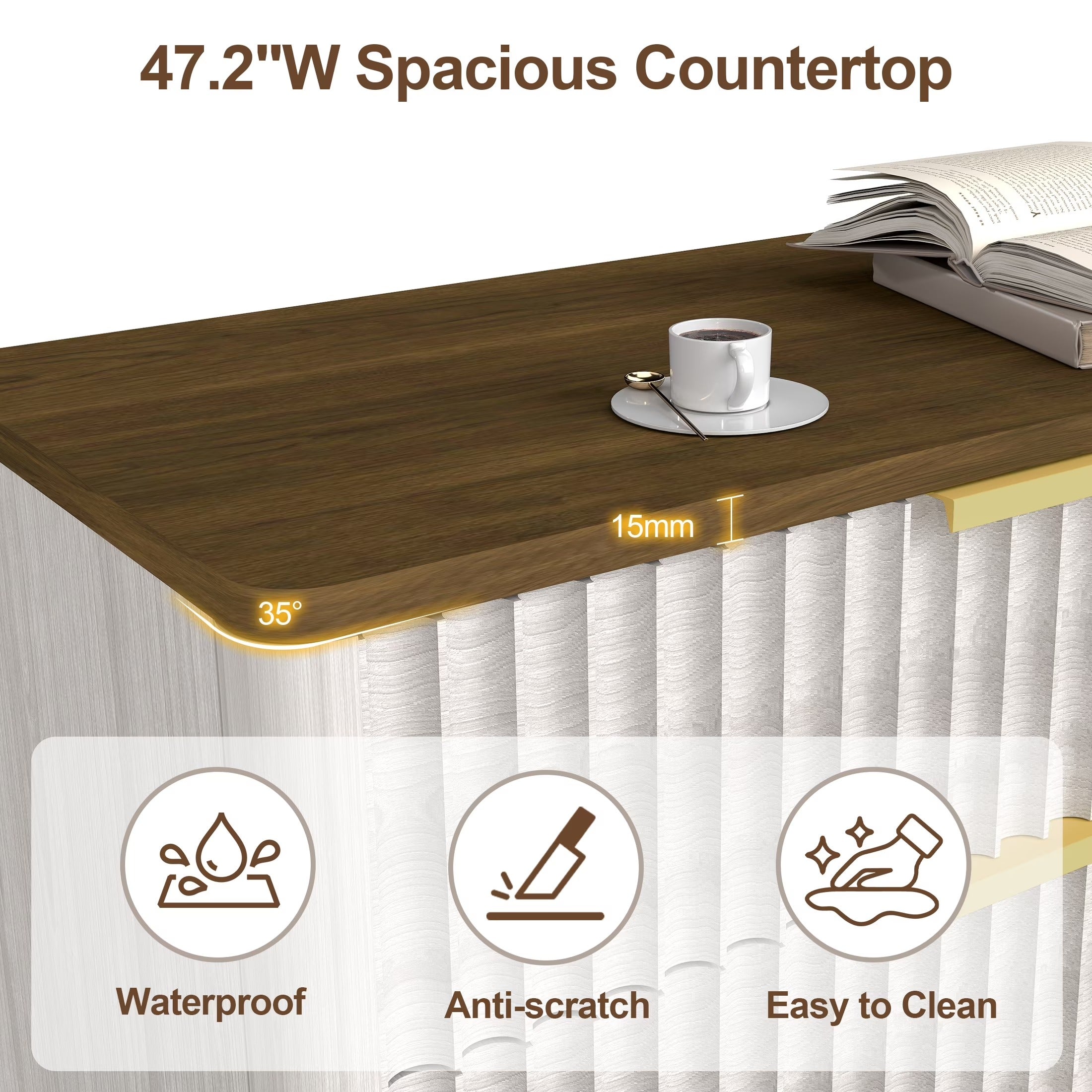Fluted Dresser for Bedroom with 5 Drawers 45.4"H