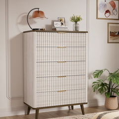 Fluted Dresser for Bedroom with 5 Drawers 45.4"H