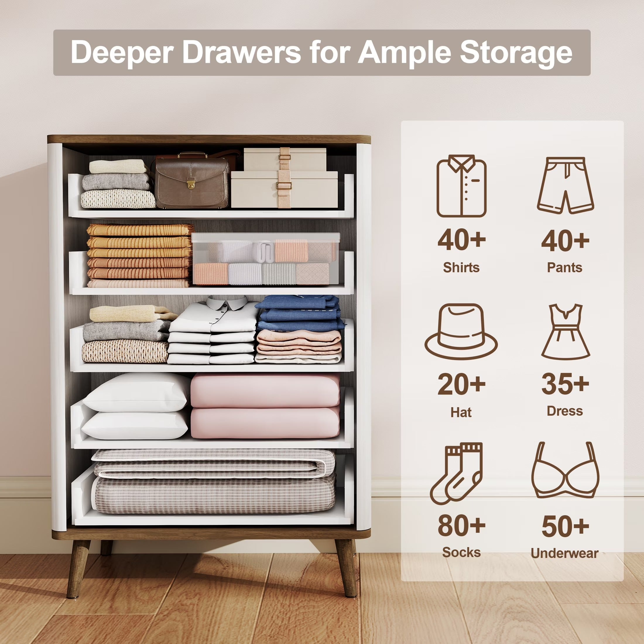 Fluted Dresser for Bedroom with 5 Drawers 45.4"H