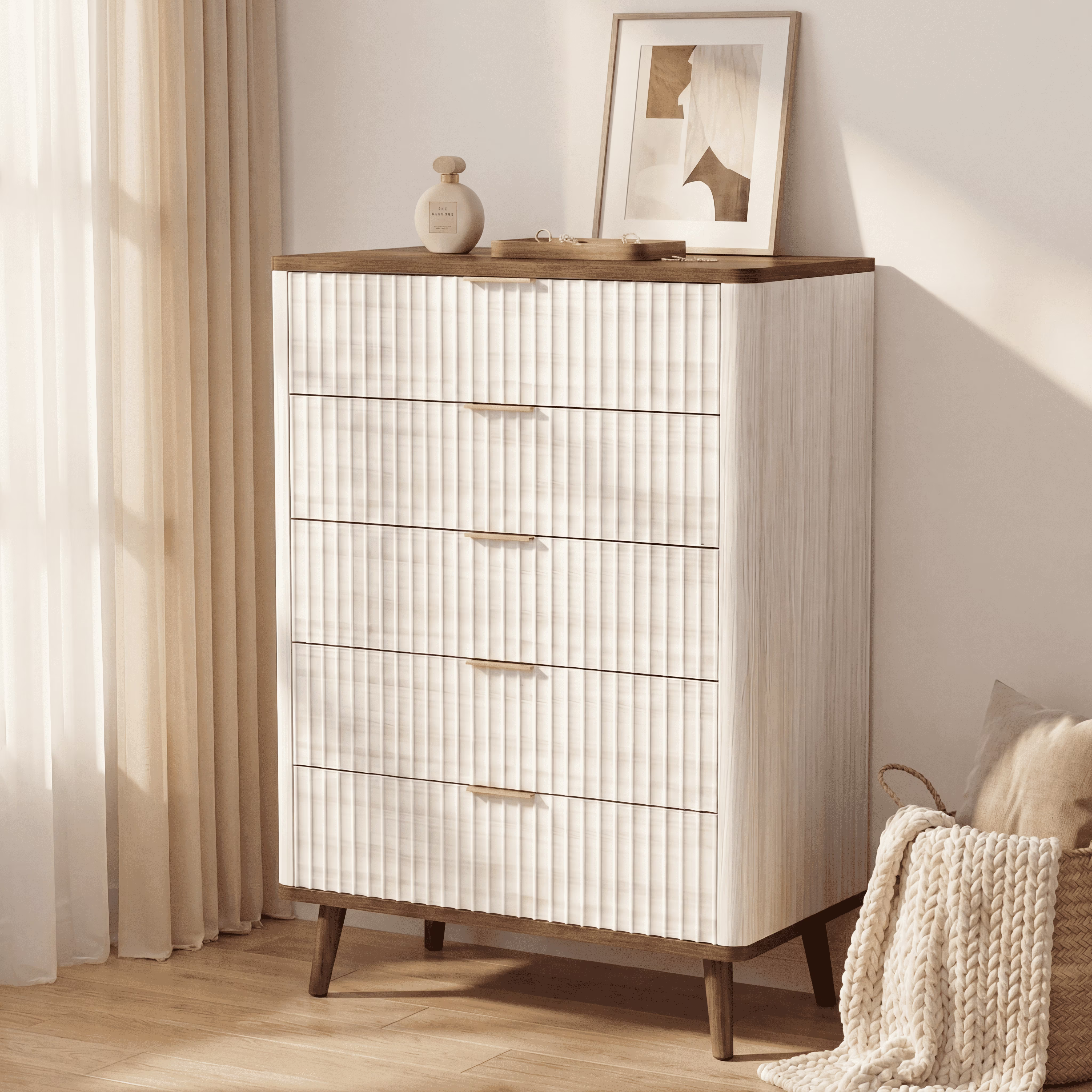 Fluted Dresser for Bedroom with 5 Drawers 45.4"H