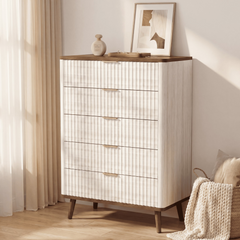 Fluted Dresser for Bedroom with 5 Drawers 45.4"H