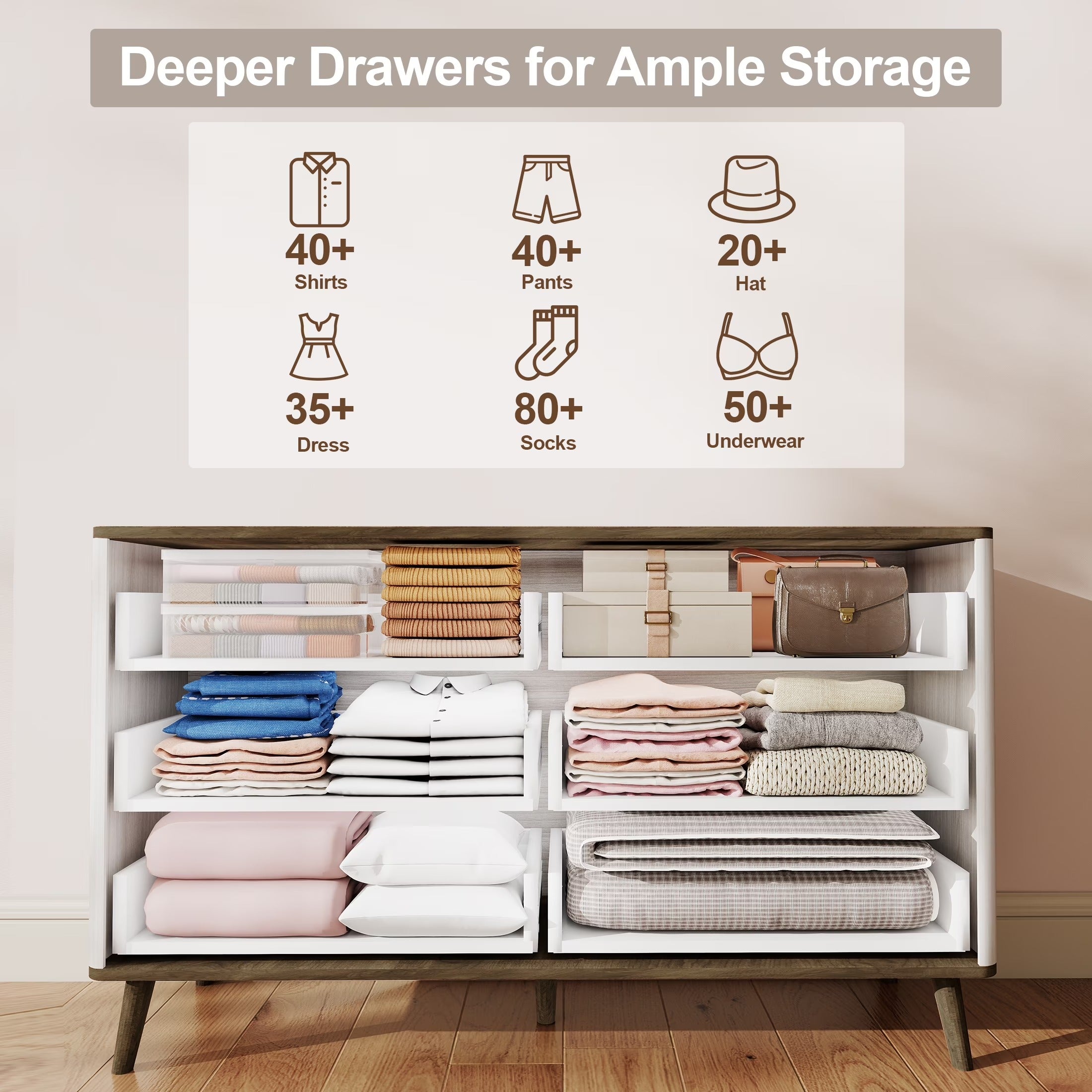 Fluted Dresser for Bedroom with 6 Drawers
