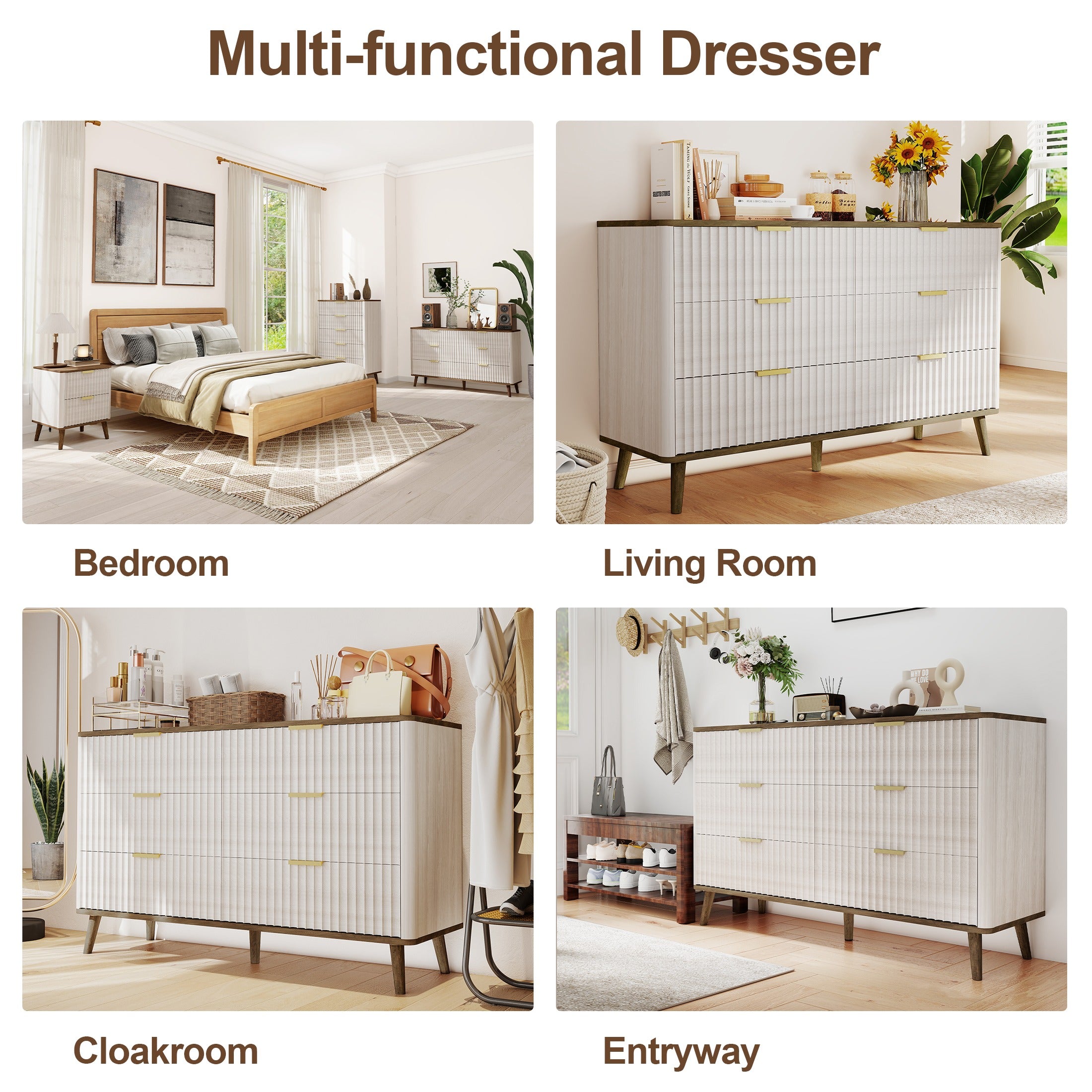 Fluted Dresser for Bedroom with 6 Drawers