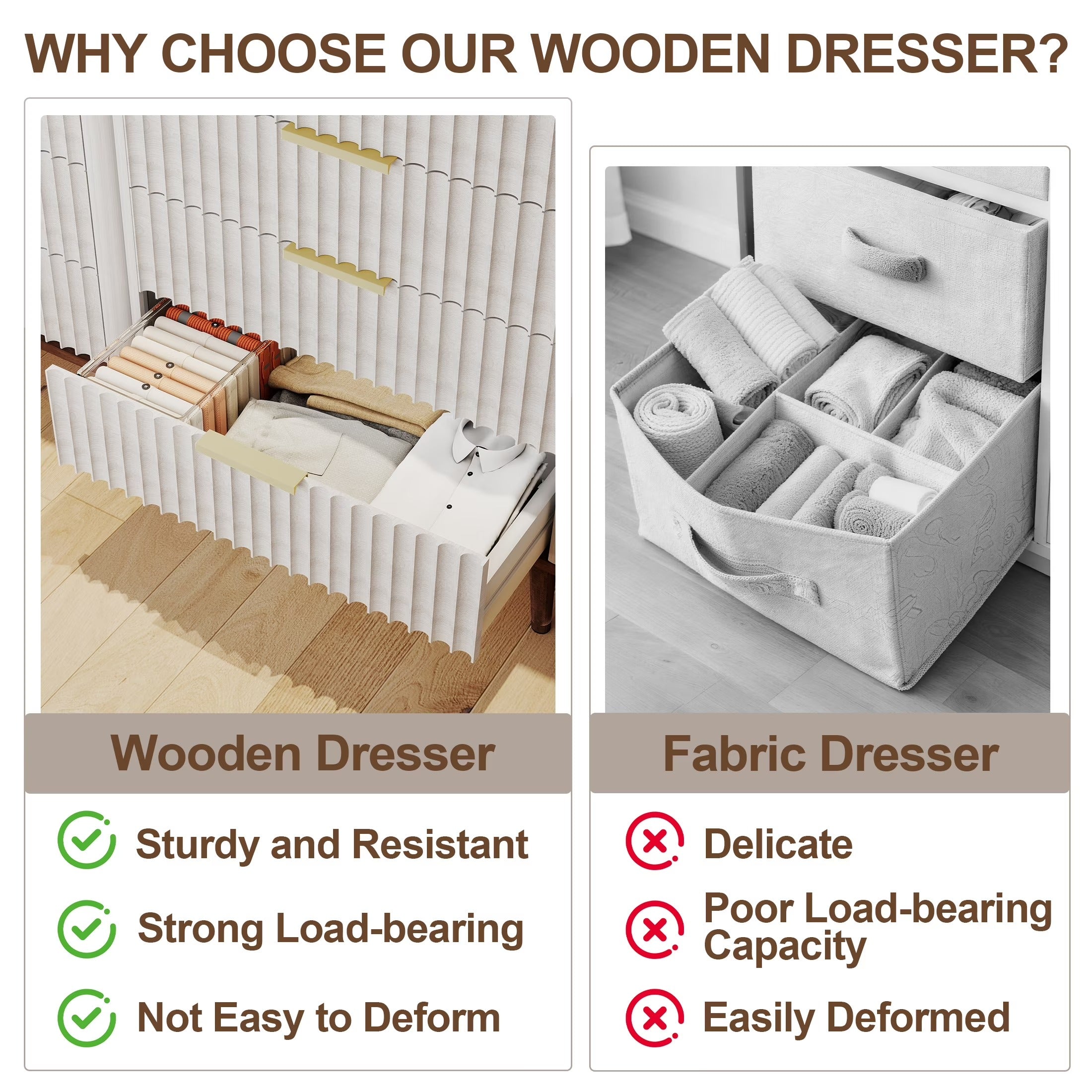Fluted Dresser for Bedroom with 6 Drawers