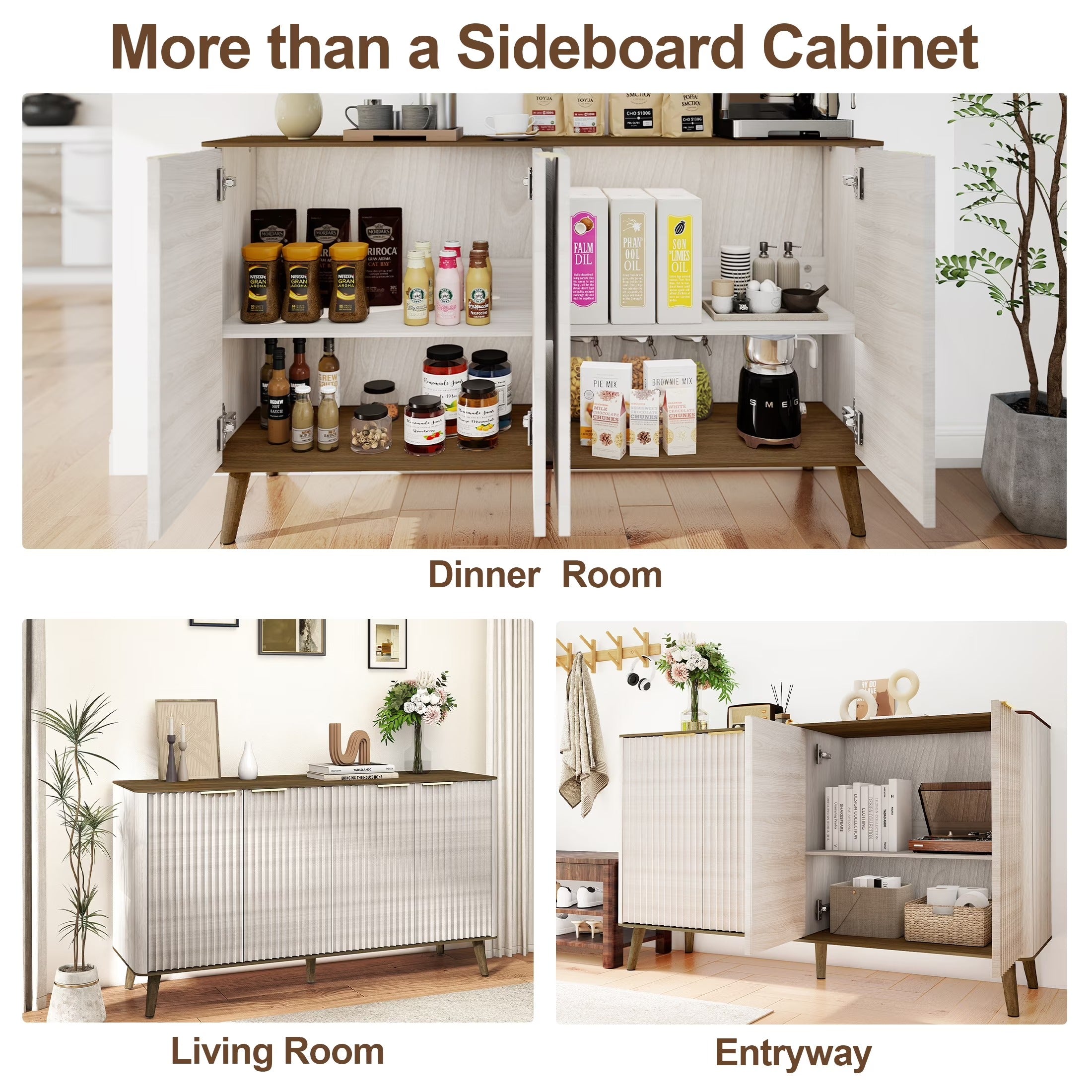 Sideboard Buffet with Fluted Doors for Living Room
