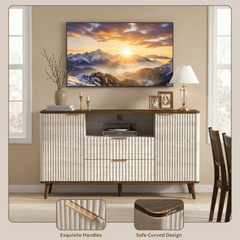 55" Fluted TV Stand for 65" TV Modern Entertainment Center with LED Lights