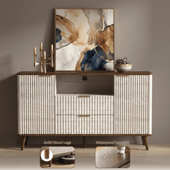 55" Fluted TV Stand for 65" TV Modern Entertainment Center with LED Lights