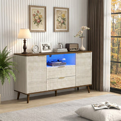55" Fluted TV Stand for 65" TV Modern Entertainment Center with LED Lights
