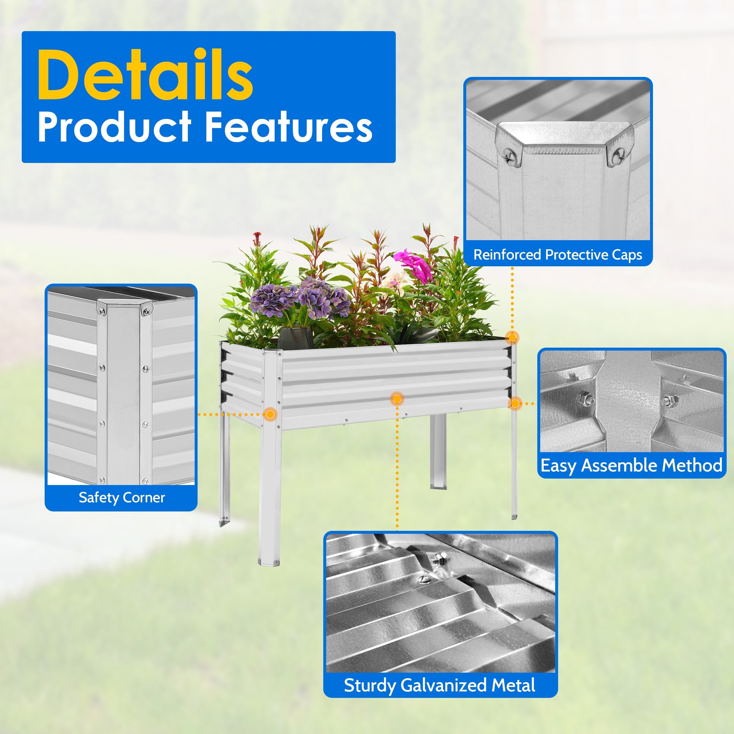 Galvanized Raised Garden Bed with Legs 4x2x3ft
