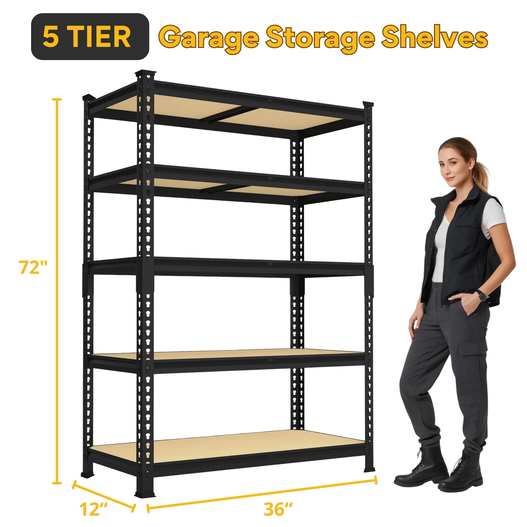 TrumanPick 72"H Garage Shelving Unit Heavy Duty 1500LBS 5 Tier Storage Shelves Adjustable Shelf Rack for Garage Pantry Closet 36"W x 12"D x 72"H