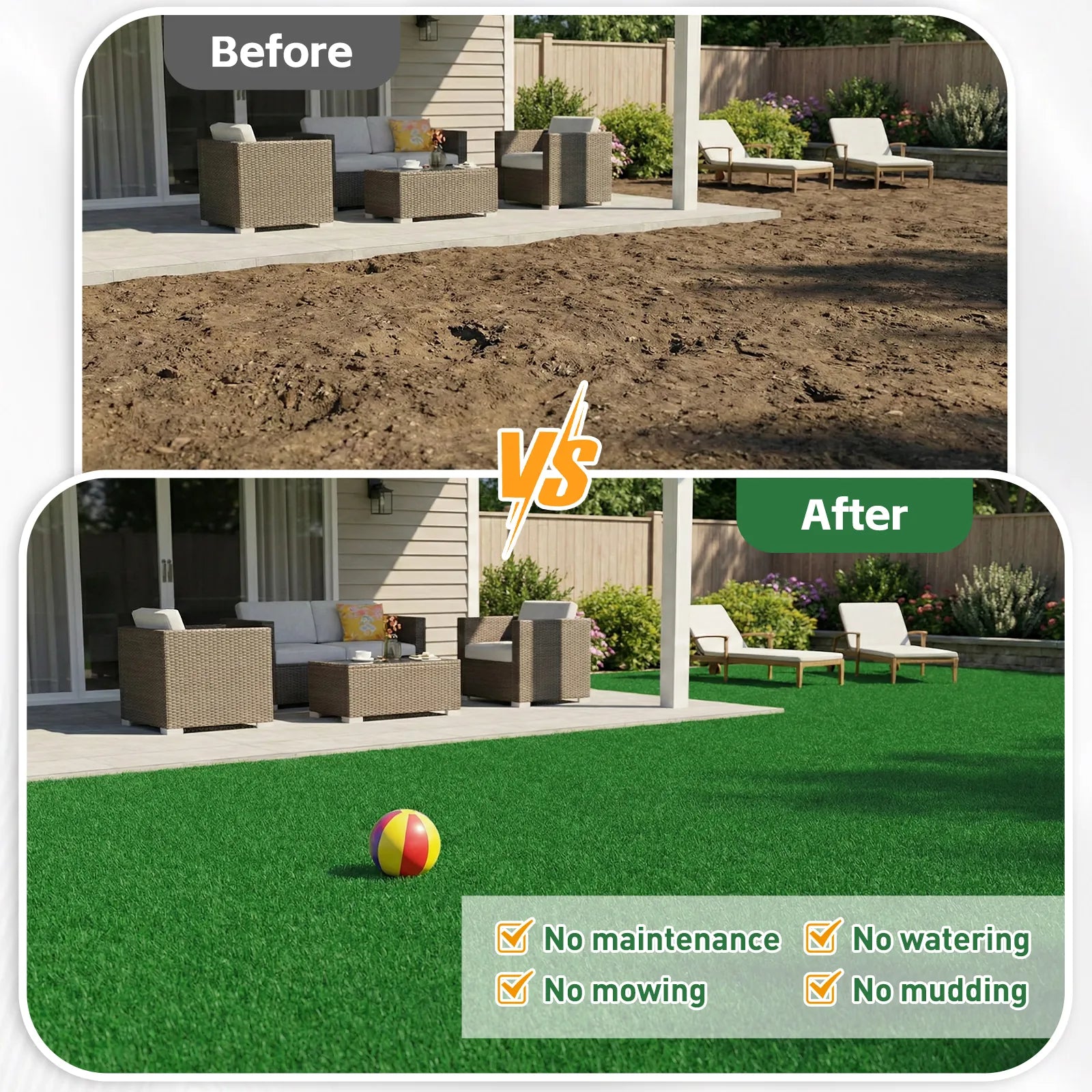 TrumanPick Artificial Grass Turf 6.5 x 10 Ft Waterproof Fake Grass Rug Indoor Outdoor Garden Lawn Mat Fake Grass Rug for Pets, 0.4"H