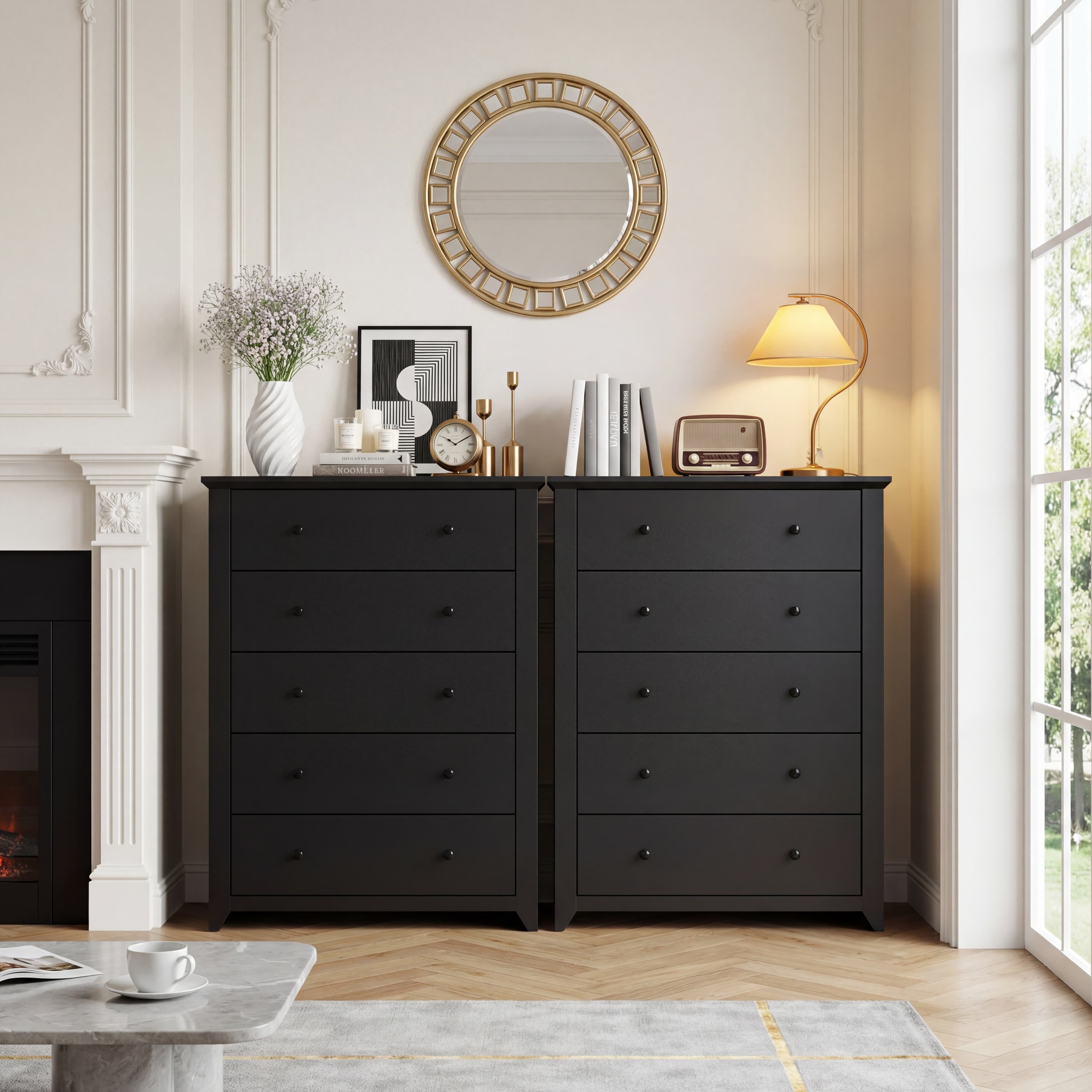 Black Dresser for Bedroom with 5 Drawers 47" Tall Chest of Drawers