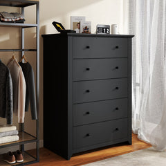 Black Dresser for Bedroom with 5 Drawers 47" Tall Chest of Drawers