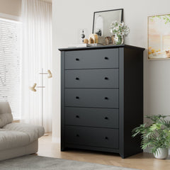Black Dresser for Bedroom with 5 Drawers 47" Tall Chest of Drawers