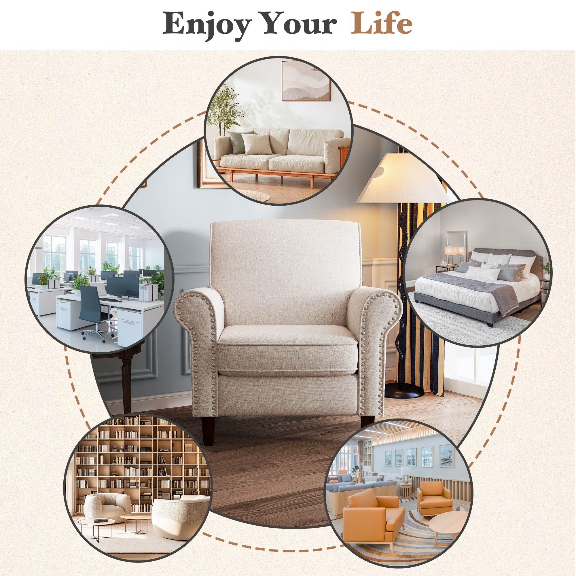 Linen Accent Chairs Upholstered Armchair Beige