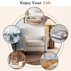 Linen Accent Chairs Upholstered Armchair Beige
