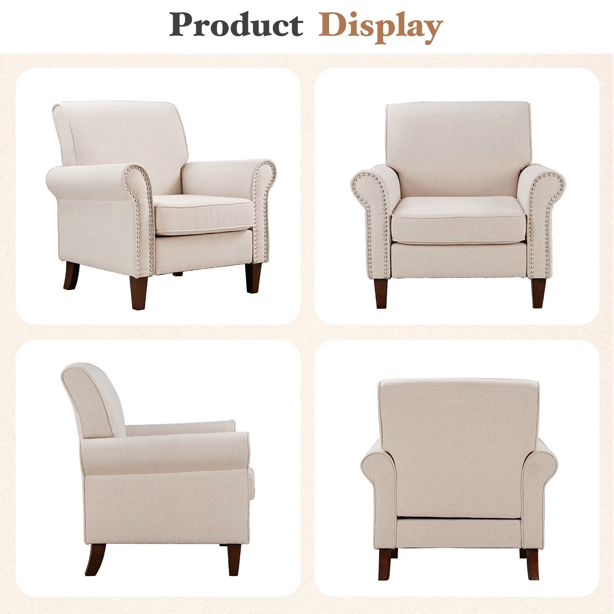 Linen Accent Chairs Upholstered Armchair Beige