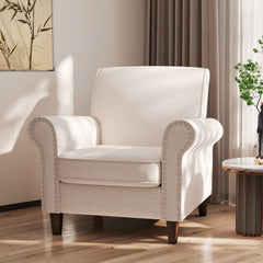 Linen Accent Chairs Upholstered Armchair Beige